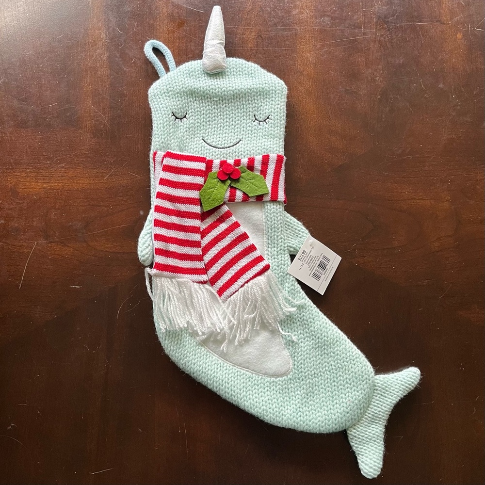 Hobby Lobby Narwhal Whale Christmas Knit Stocking, NWT